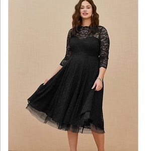 Torrid plus size black lace midi dress